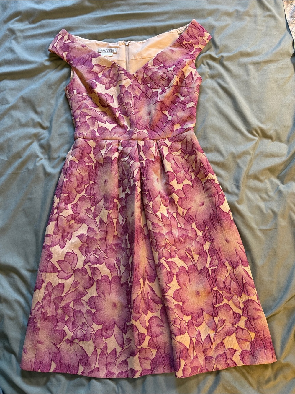 Kay Unger Mauve Floral Midi Dress